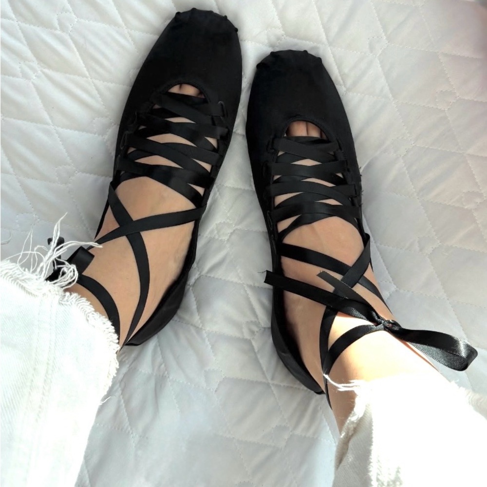 ZARA, Tied Satin Effect Fabric Ballet Flats, Laces Detail, Size 9US/40EUR - Picture 2 of 16